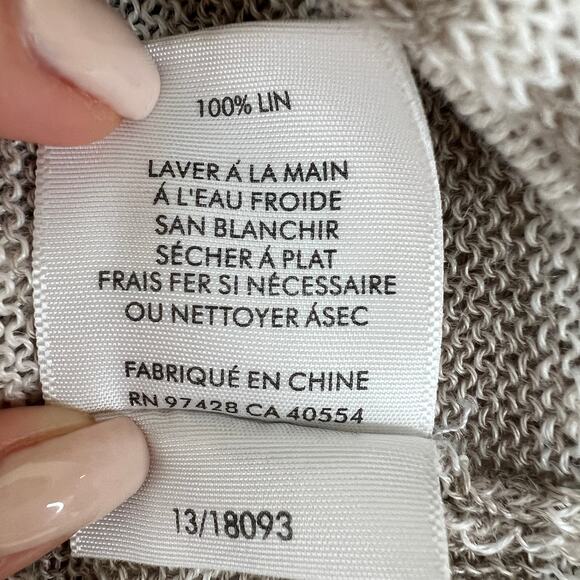 White + Warren Tan White Striped Linen Long Sleeve Round Neck Tunic Size XS - Picture 10 of 10